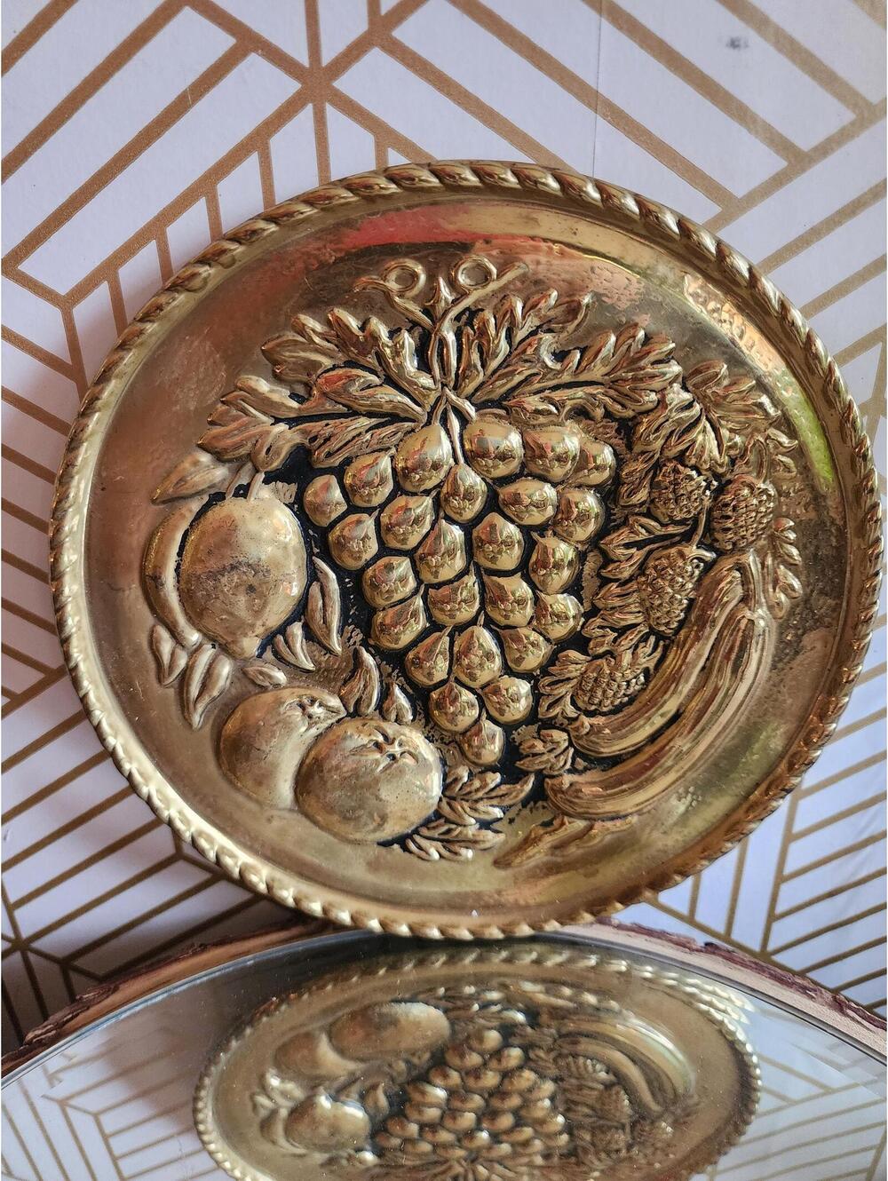 Brass English Embossed 7 inch Wall Fruit Plaque